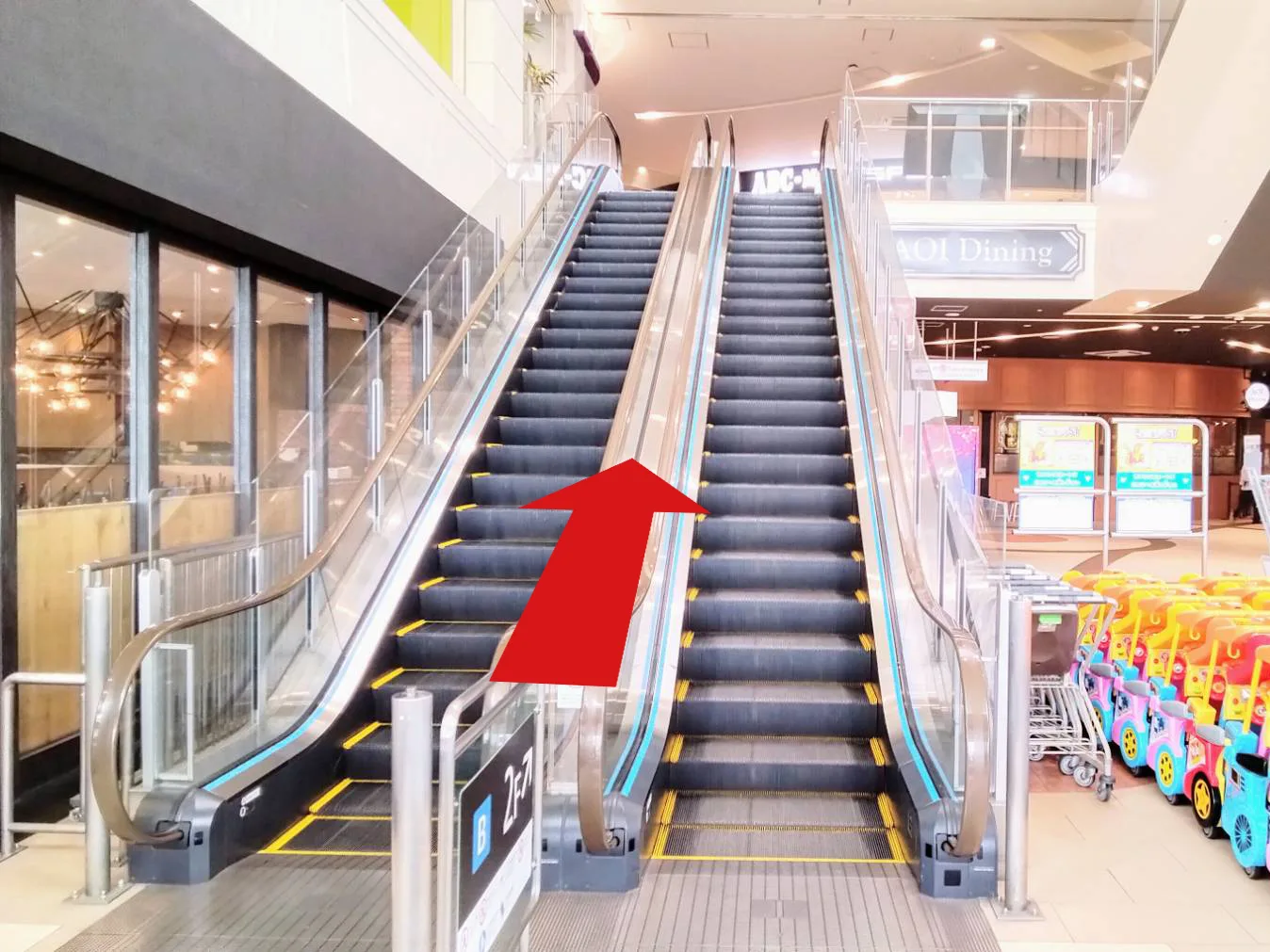 イオンモール岡崎店への道順 2: 1階エスカレーター前写真
