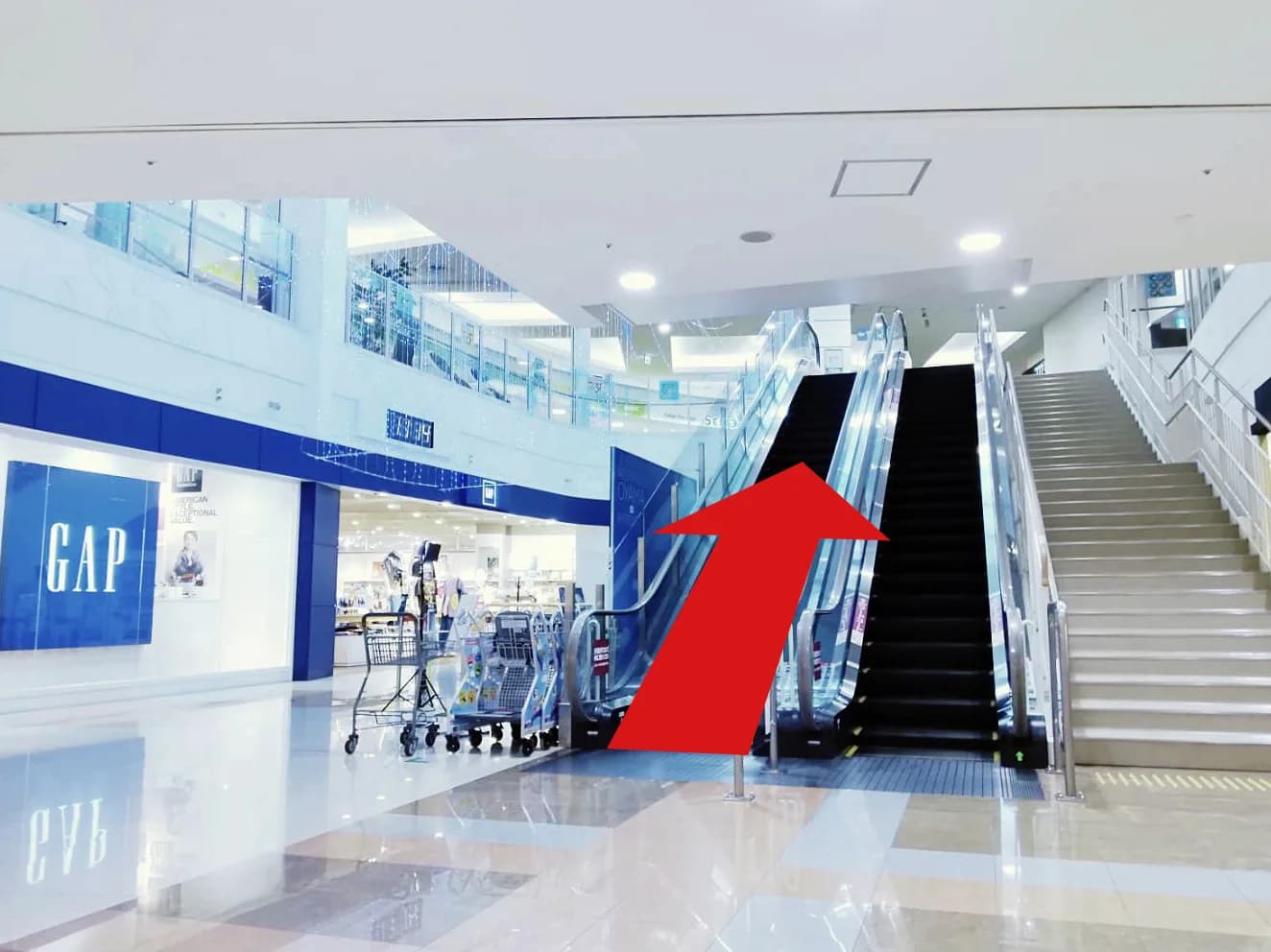 イオンモール小山店への道順 3: GAP前エスカレーター